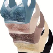 Resim 5 Adet Zarif Çiçek Desenli Kablosuz Bralette Sütyen, Rahat ve Nefes Alabilen Tam Kapsama İtici İç Giyim Sütyeni, Kadınlar İçin İç Çamaşırı ve İç Giyim 