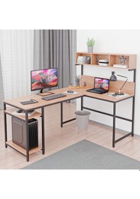 Resim 600-e Açık Ceviz Yüksek Raflı L Ofis Ve Çalışma Masası Açık Ceviz 