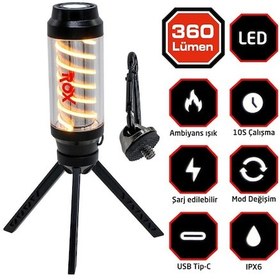 Resim Rox 0265 Ambians Işıklı Şarjlı Kamp Feneri 360 Lümen 