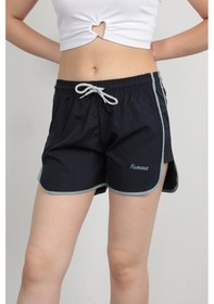 Resim Kadın Deniz Şortu İp Bağlama Hafif Lastikli Bel Kısa Kesim Lacivert - 5402 Lacivert 