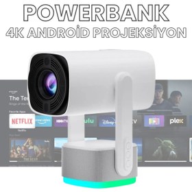 Resim L'eDoren Powerbanklı Android Taşınabilir Projeksiyon Wifi Ve 4k Destekli Rgb Led Akıllı Sinema Projektör 