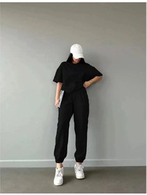 Resim Unisex Düz T-shirt Ve Eşofman Takımı - Siyah 001 
