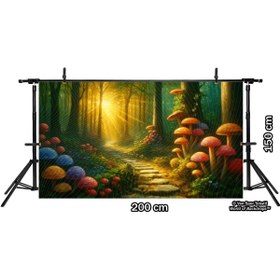 Resim Venspor Masalsı Mantar Ormanı Arkaplan, 200x150cm, Fon, Duvar Örtüsü 