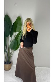Resim Bella Vita Fashion Premimum Süet Kemer Detaylı Uzun Etek - Acı Kahve 