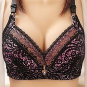 Resim Şık Kadın Dantel Bralette - Ultra İnce, Derin V Yaka, Nefes Alabilir & Toplu Tasarım ile Çiçek Dantel Detayları Siyah & Mor - Seksi İç Çamaşırı, Perspektif Sütyenler 