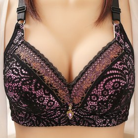 Resim Şık Kadın Dantel Bralette - Ultra İnce, Derin V Yaka, Nefes Alabilir & Toplu Tasarım ile Çiçek Dantel Detayları Siyah & Mor - Seksi İç Çamaşırı, Perspektif Sütyenler 