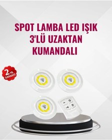Resim 3 Lü Pilli Kablosuz Led Spot Lamba Seti Kumandalı Kolay Montaj Aydınlatma Çok Renkli 