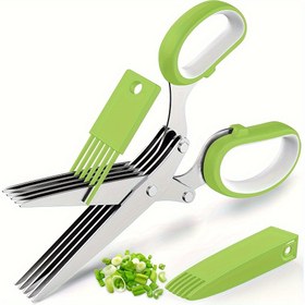 Resim 5 Bıçaklı Paslanmaz Çelik Mutfak Makası - Rahat Tutuş, Güvenlik Kapağı, Bulaşık Makinesinde Yıkanabilir, Otlar & Taze Malzemeler İçin Mükemmel, Sağ El Tasarımı 