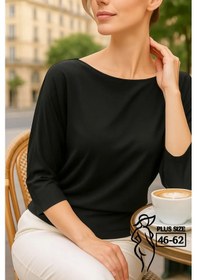 Resim Tekstil' Haus Büyük Beden Siyah Temel Bluz 81753489 Siyah 