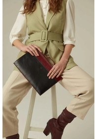 Resim Beverly Kadın Bordo Siyah Deri Cepli Fermuarlı Rfid Korumalı Portföy Çanta Bordo - Siyah 