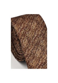 Resim Gaffy Bej Kırcıl Desenli Kahverengi Dokuma Kumaş Mendilli Slim Fit Kravat // Sdk230920 Desenli 
