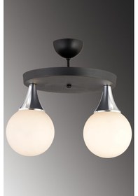 Resim Capella Model Siyah/krom 2'li Yuvarlak Glop Beyaz Camlı Avize 