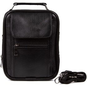 Resim DERİHOME Hakiki Deri Çelik Kasalı Telefon Bölmeli Küçük Boy Siyah Erkek El Ve Omuz Çantası 