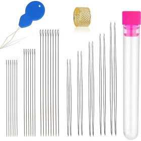 Resim Dadata 30 Pcs Boncuk Iğneleri Set 5 Boyut 10 Pcs Büyük Göz Iğneleri ve 20 Pc Uzunluğunda Düz Iğneler Kolay Iplik Için Şişe ile (Yurt Dışından) 
