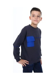Resim Toontoy Kids Toontoy Erkek Çocuk Relax Fit Bisiklet Yaka Parçalı Baskılı Sweatshirt - Cep Detaylı & 2 İplik Füme 