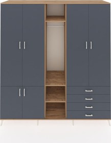 Resim Kronos Dolap 14 Raflı 4 Çekmeceli Tek Askılı 220x59x243 Çam-antrasit/antrasit Antrasıt/antrasıt 
