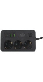 Resim Ars 3 USB 1 Type C Girişli Akım Korumalı 2 Metre 3'lü Kare Priz 