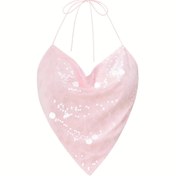 Resim Sequin Kadınlar için Strapless Üst - Şık Kolsuz Bandeau ile Parlayan Kalp Tasarımı, Hafif Pembe, Günlük Geziler için Mükemmel, Günlük Giyim|Parlayan Üst|Sequin Süslemeleri 