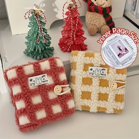 Resim 1 adet Peluş Polyester Kumaş Tablası Mini Kart Bağlayıcı, 20 Şeffaf Açık Sayfa İç Sayfa, Kpop İdolu Fotoğraf Depolama Albümü, Renkli Sevimli Dokuma Desenli Kart Toplama Kitabı 