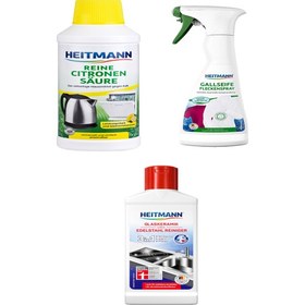 Resim Heitmann Cam, Seramik, İnox Ocak Temizleyici + Heitmann Saf Sabun Sprey Leke Çıkarıcı + Heitmann Yüzeyler için Kireç Çözücü 
