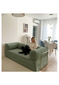 Resim 100x200 Kanepe - Fitilli Kadife Yıkanır Silinir Pratik Yer Yatağı 50 Dns Bondex Yeşil 