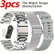 Resim 3 Adet Akıllı Saat Kayışı, 20mm & 22mm Paslanmaz Çelik ve Silikon Milanese Kayış - for Samsung, Huawei, Garmin, Huami, Xiaomi, Fossil, Honor Akıllı Saatler için Erkek ve Kadın Metal Bileklik 