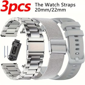 Resim 3 Adet Akıllı Saat Kayışı, 20mm&22mm Paslanmaz Çelik ve Silikon Milanese Kayış - for Samsung, Huawei, Huami, Xiaomi, Fossil & Honor Akıllı Saatler için Erkek ve Kadın Metal Bileklik 