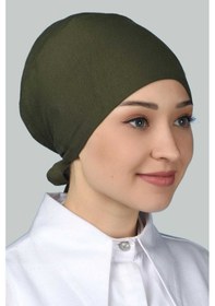 Resim Altobeh Kadın Pratik Dikişsiz Bağcıklı Kaymayan Tesettür Penye Bone - Haki 