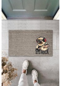 Resim Dijital Baskı Gri On The Rock Köpek Dekoratif Kapı Paspası K-2041 