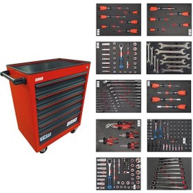 Resim Brio Hareketli Takım Dolabı 6 Çekmece Pro Plus 248 Parça Kırmızı 