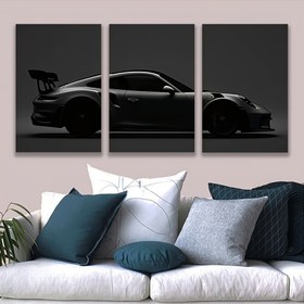 Resim 3 Adet Çerçevesiz Tuval Sanat Baskısı - Modern & Klasik Siyah Spor Araba Tasarımı, Yüksek Çözünürlüklü Mürekkep Tuval Üzerine, Oturma Odası, Yatak Odası, Mutfak veya Koridor Duvar Dekoru İçin İdeal, Mükemmel Ev Hediyesi, Araba Dekoru 