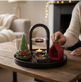 Resim Sevgililer Günü Dekoratif Tepsi Seti Mumluk Ve Figürlü Şık Ev Dekoru Siyah 