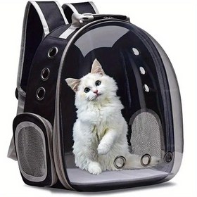 Resim Nefes Alabilen Şeffaf Kedi Taşıma Sırt Çantası - Küçük Evcil Hayvanlar için Güvenli Fermuarlı Kapsül Tasarımı, Seyahat ve Dış Mekan Kullanımı için İdeal 