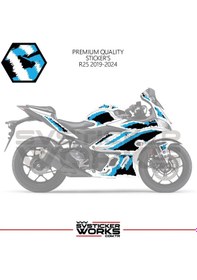 Resim Yamaha R25 Kaplama Sticker Air Brush Motor Kaplama Modeli Hazır Kit 2019 / 2024 Uyumlu Mavi 
