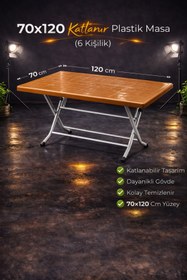 Resim SAZLIK 70*120 Metal Ayaklı Plastik Katlanır Bahçe Masası Teak 