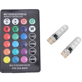 Resim Kumandalı Çakarlı T10 Araç Park Ampulü 18 Led Rgb Park Stop Çakar Lamba Ampül 