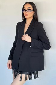 Resim Perry Kadın Kruvaze Yaka Astarlı Keten Ceket Siyah TZL-P-00020689 