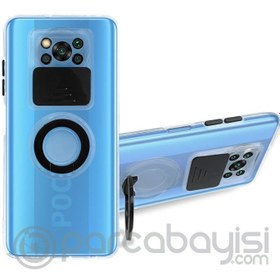 Resim Ally Xiaomi POCO X3 NFC Kılıf Sürgülü Kamera Lens Korumalı Yüzük Standlı Silikon Kılıf 