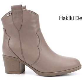 Resim Gönderi R Bej Kalın Topuklu Hakiki Deri Kovboy Bot Bej 