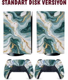 Resim KT Decor Mavi Gold Mermer Playstation 5 Full Sticker Kaplama Seti 
