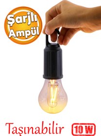 Resim Badem10 Rustik Taşınabilir Şarjlı Tasarruflu Ampul 10W Led Lamba Type-c Şarj Askılı Asma Aydınlatma 