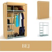 Resim Holtech Tek Yandan Raflı Plastik Bez Dolap Kumaş Gardırop Bej 