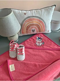 Resim Tanem Home Pamuk Unicorn Desen Nakışlı Bebek Havlu Kundak 75x75cm 