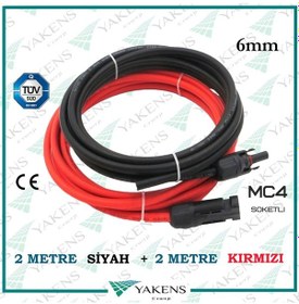Resim Mc4 Soketli (2m+2m) 4 Metre 6mm Güneş Paneli Hazır Solar Kablo Siyah Kırmızı 