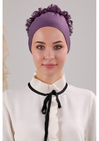 Resim Melodi Scarf Tesettür Fırfırlı Bone Mor Mor 