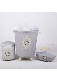 Resim Shems Gri 3Lü Kadife Banyo Kirli Çamaşır Sepeti Seti Gri 