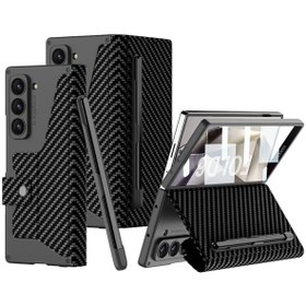 Resim Sphone Samsung Galaxy Z Fold 6 Kılıf Kamera Koruma 360 Kaplayan Karbon Fiber Kartvizit Kalemli Katlanabilir 