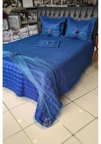 Resim Elegant Çift Kişilik Yatak Örtüsü Takımı Lacivert Lacivert 