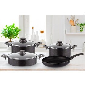 Resim New Bonmarche 7 Pcs Granit Tencere Seti Siyah Model:rdl002 