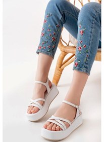 Resim Beyaz Dolgu Kadın Sandalet Beyaz 